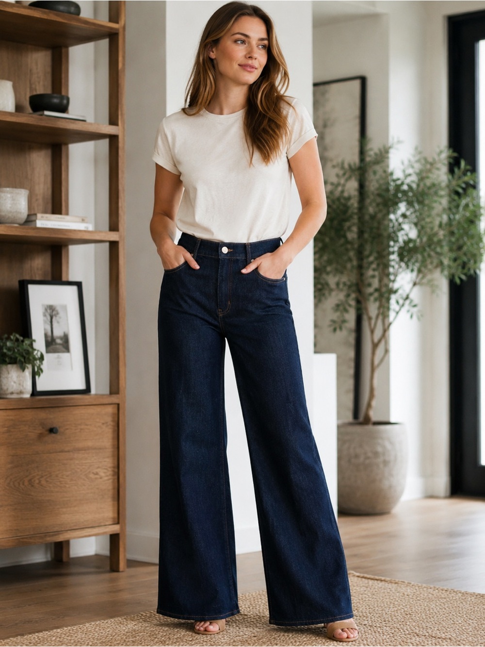 FRAME Le Slim Palazzo Jeans 31 NWT High Rise Wide Leg Dark Wash Rinse Denim